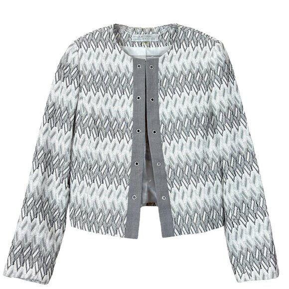 Tahari ASL Levine Cropped Tweed Striped Blazer Jacket Gray Silver Ivory Size 6 - Picture 8 of 8